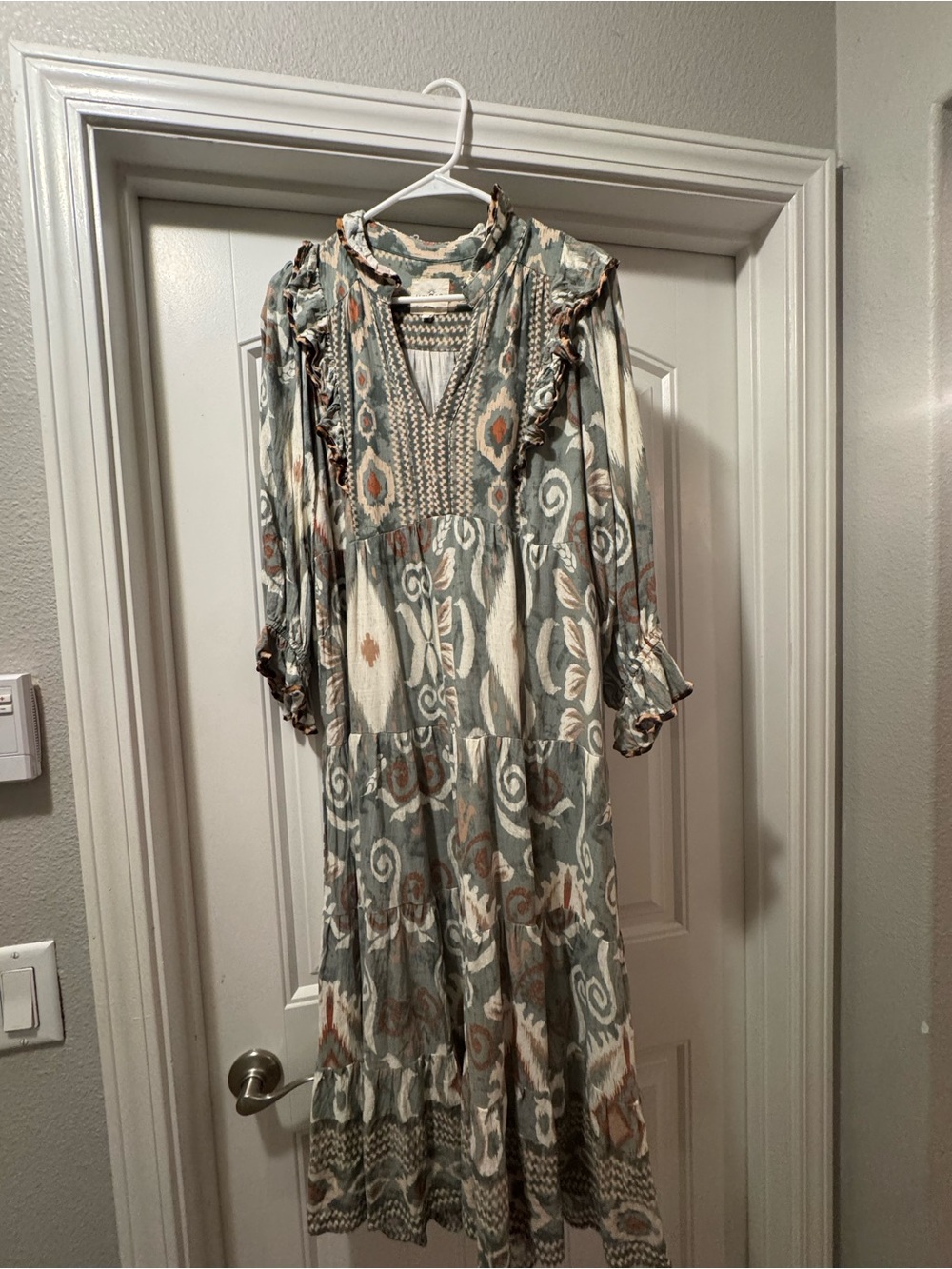 Umgee Boho Maxi Dress in Sage, Cream & Terracotta